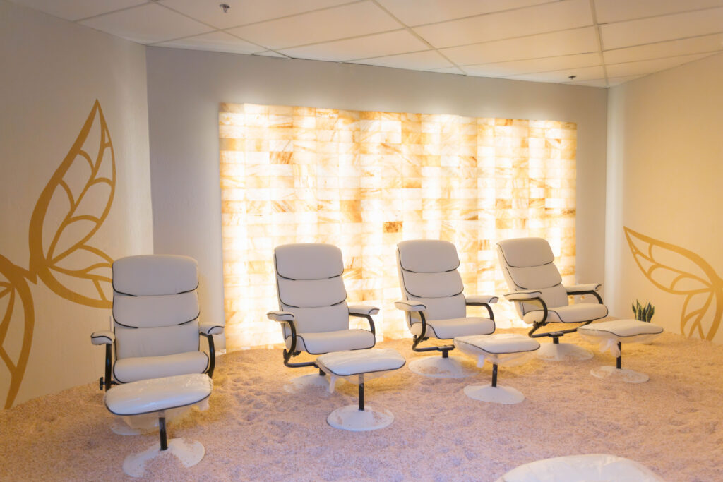 salt room chairs and wall